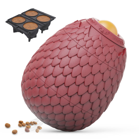 Treat Dispensing Dog Chew Toy – Freezable Fillable Rubber Enrichment Lick Toy with Dragon Egg Design, Long-Lasting Interactive Puzzle Toy for Dogs to Keep Them Busy (Red)