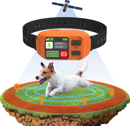 GPS Wireless Dog Fence System, Safe Zone Radius 49-6561Ft, IPX7 Waterproof Wireless Dog Collar, Electric Fence for Dogs with Adjustable Warning Strength Orange
