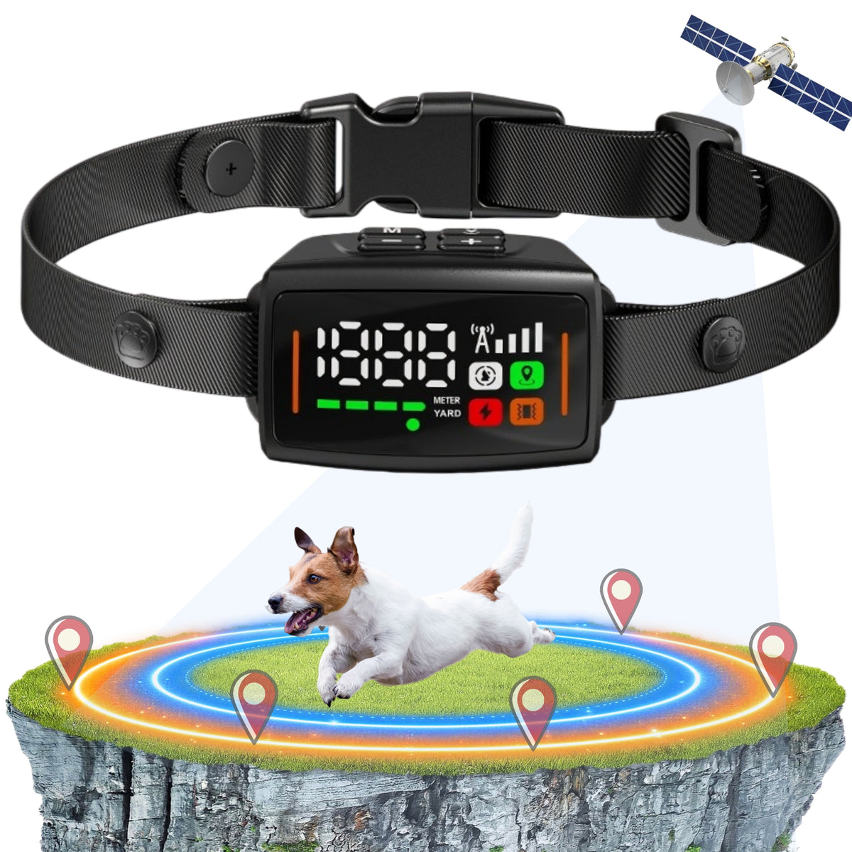 GPS Wireless Dog Fence System, Electric Fence for Dogs with Adjustable Warning Strength, Safe Zone Radius 33-1999 Yard, IPX7 Waterproof Invisible Fences