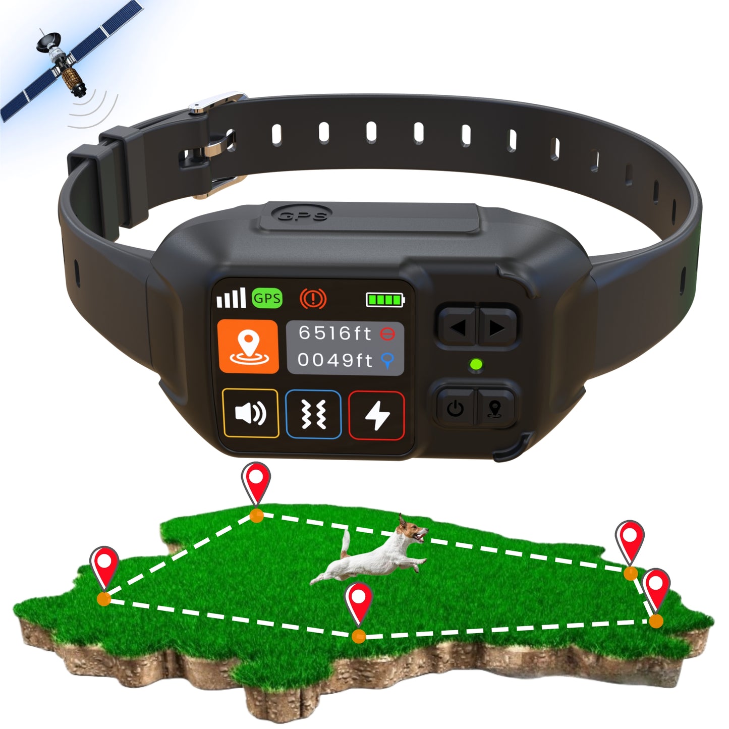 GPS Wireless Dog Fence System, Custom Polygon Boundary Electric Fence for Dogs with Adjustable Warning Strength, Safe Zone Radius 49-6561Ft, IPX7 Waterproof Invisible Fence