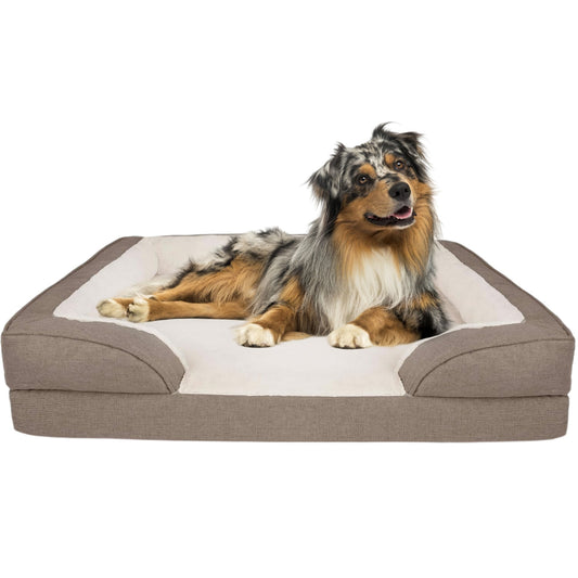 Dog Bed for Large and Extra Large Dogs, Waterproof Egg Crate Foam Pet Sofa Bed with Removable Bolster, Washable Cover and Non-Slip Bottom