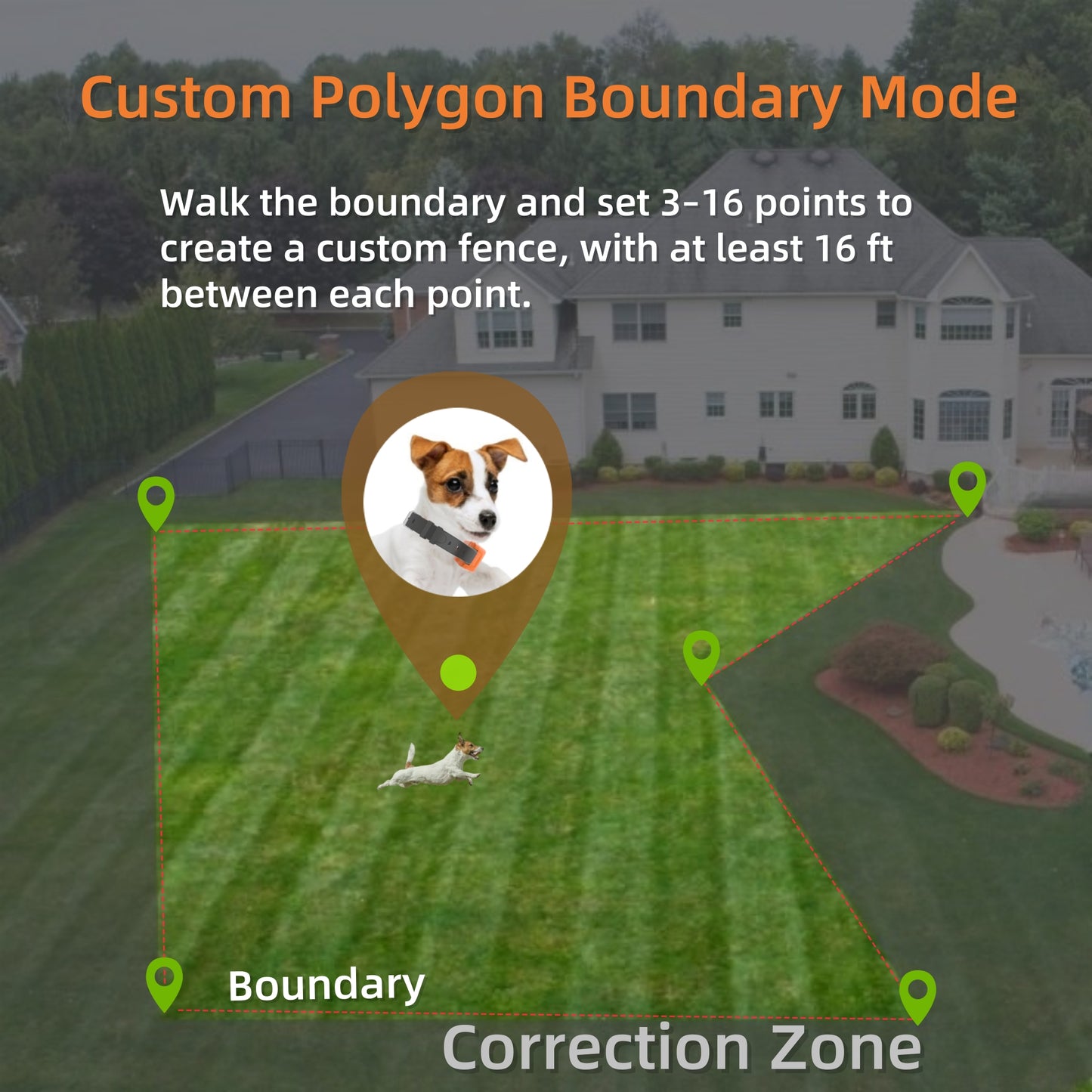 GPS Wireless Dog Fence System, Safe Zone Radius 49-6561Ft, IPX7 Waterproof Wireless Dog Collar, Electric Fence for Dogs with Adjustable Warning Strength Orange