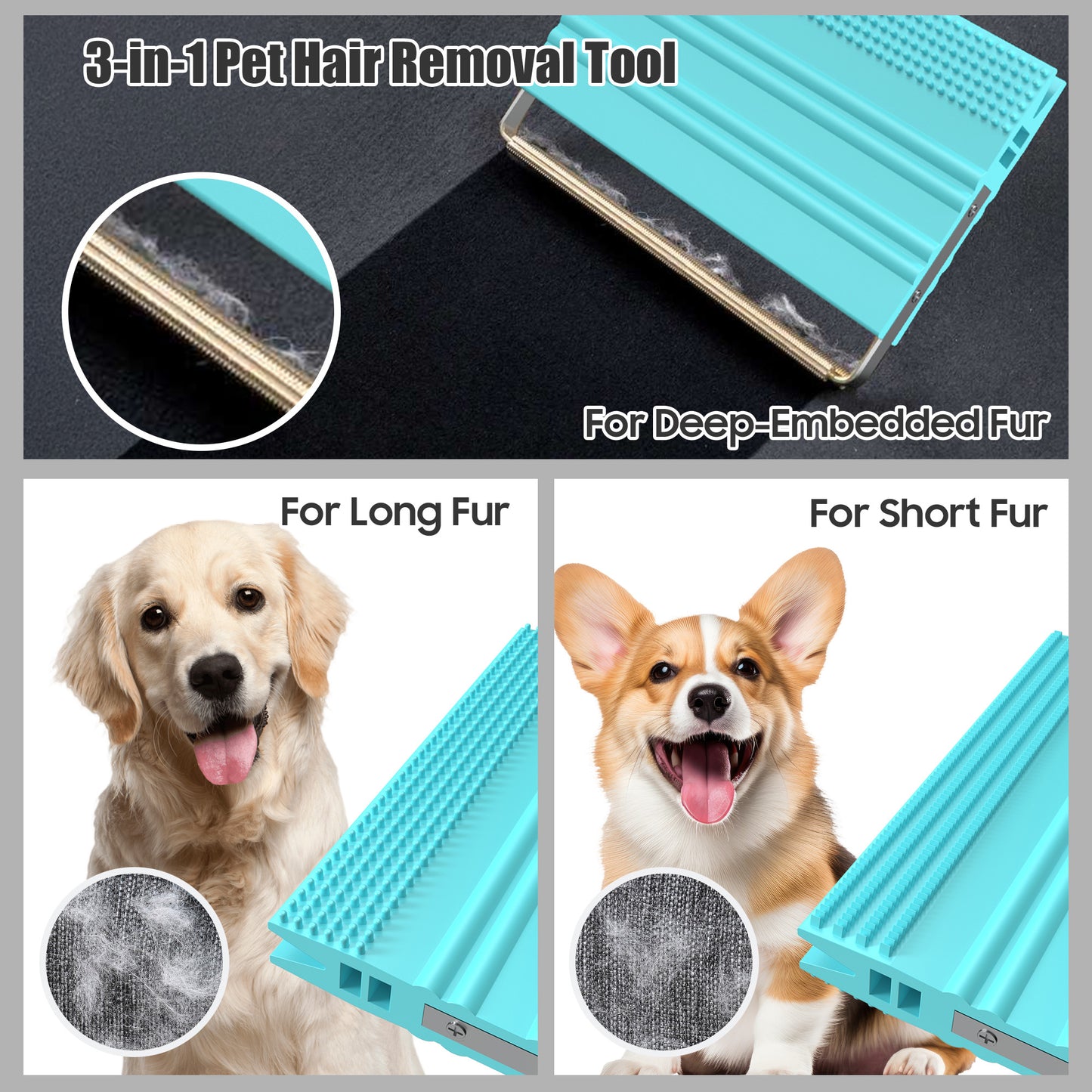 SAMFAT Pet Hair Removal Tool - Dog Hair Remover for Carpets, Couch, Car Interior, Dog Bed, Cat Mats, Reusable Cleaning Lint Brushes, Portable Carpet Scraper