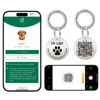 QR Code Pet ID Tags - Stainless Steel Dog Tags and Cat Tags, Modifiable Online Pet Profile, Scan QR Receive Instant Pet Location Alert Email