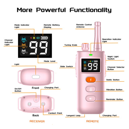 SAMFAT Dog Training Collars with Remote - 3300 Ft Dog Shock Collar with 3 Modes Reminder Vibration Static IPX7 Waterproof Night Light Rechargeable E Collars for Large Medium Small Dogs